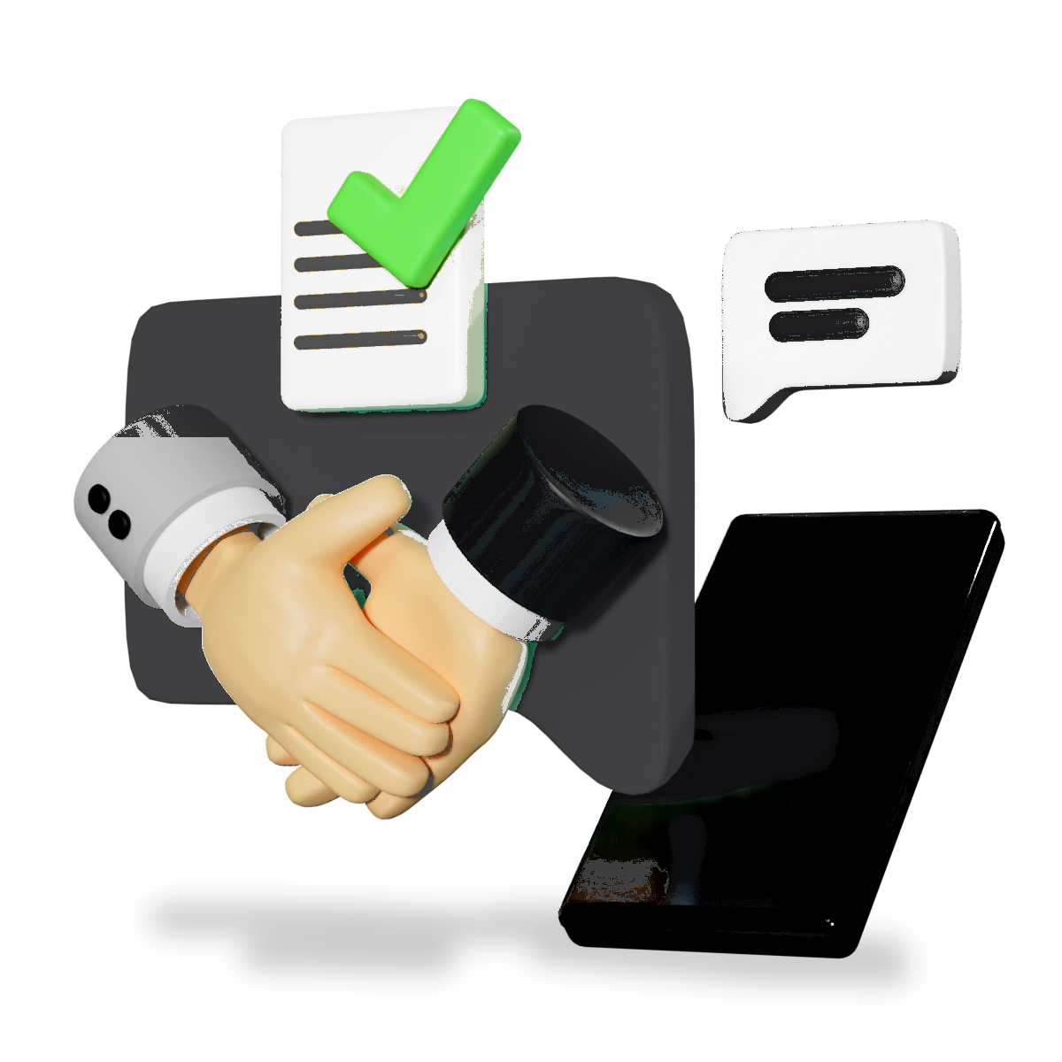 Illustration of a handshake and checklist showing the easy setup process